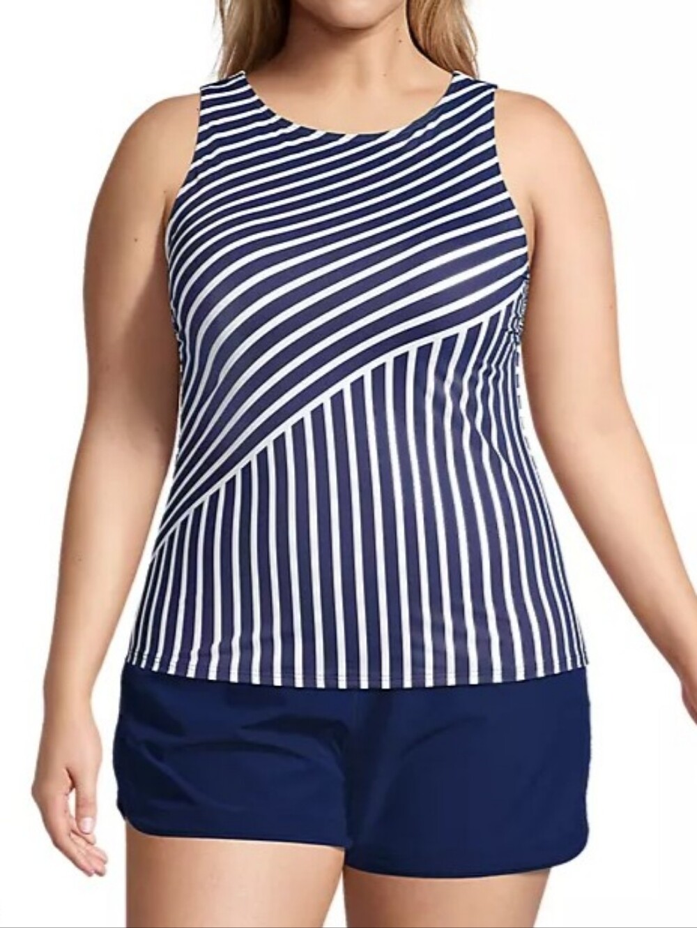 Lands End Plus Size 22W DDD Cup High Neck Tankini TOP Deep Sea Diagonal Stripe - Picture 4 of 12